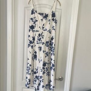 Old Navy Floral White and Blue Linen Dress